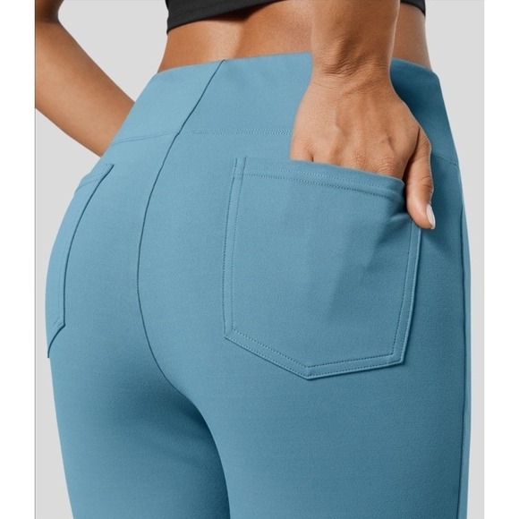 Halara NWT Flex High Waisted Back Pocket Slight Flare Work Pants Blue Medium - Picture 4 of 12